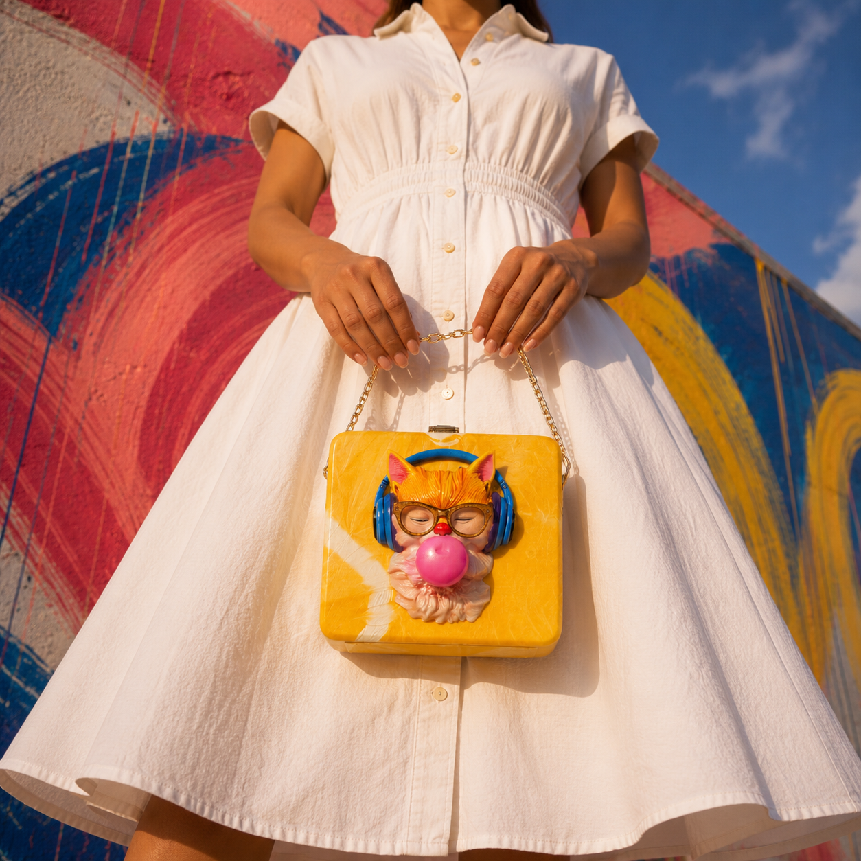 Yellow Playful Cat Sling Bag