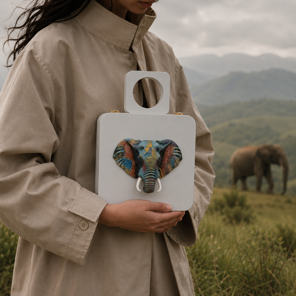 White Artistic Elephant Handle Bag