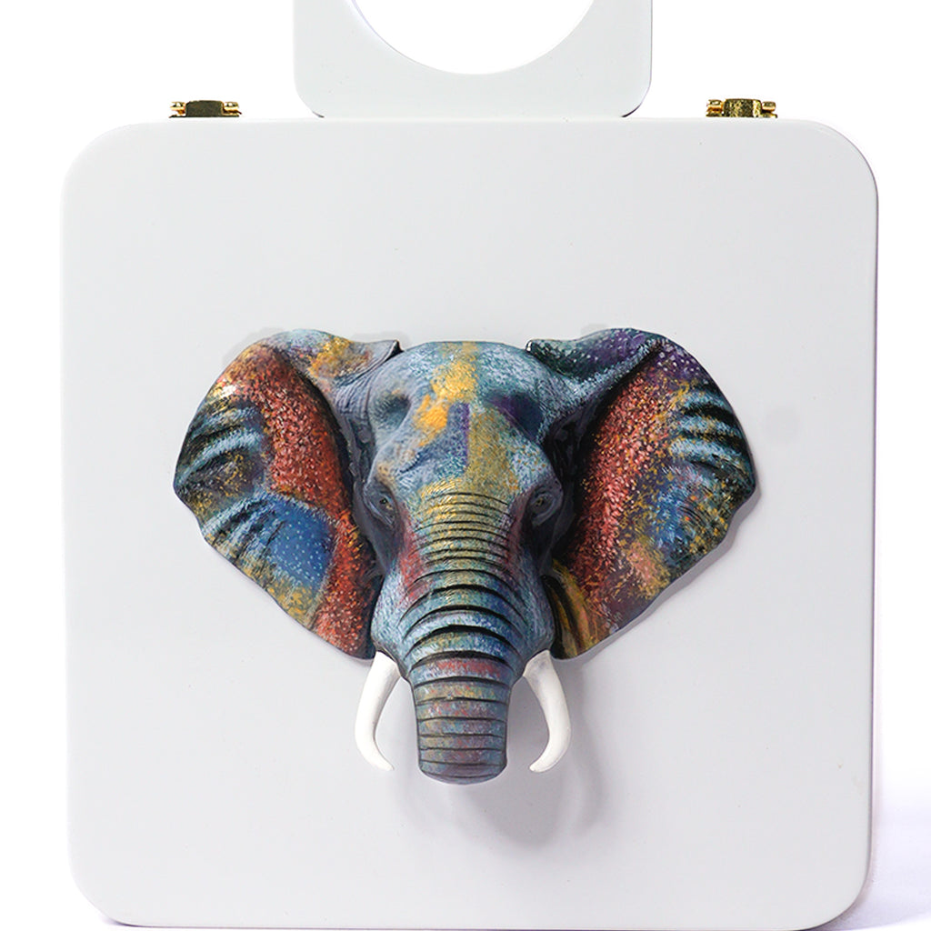 White Artistic Elephant Handle Bag